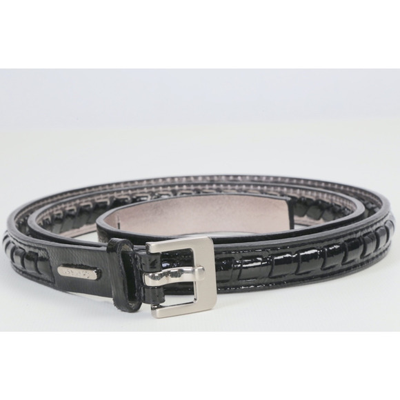 Calvin Klein Black Patent Leather Braided Link Skinny Belt Size L Silver Buckle main image 5